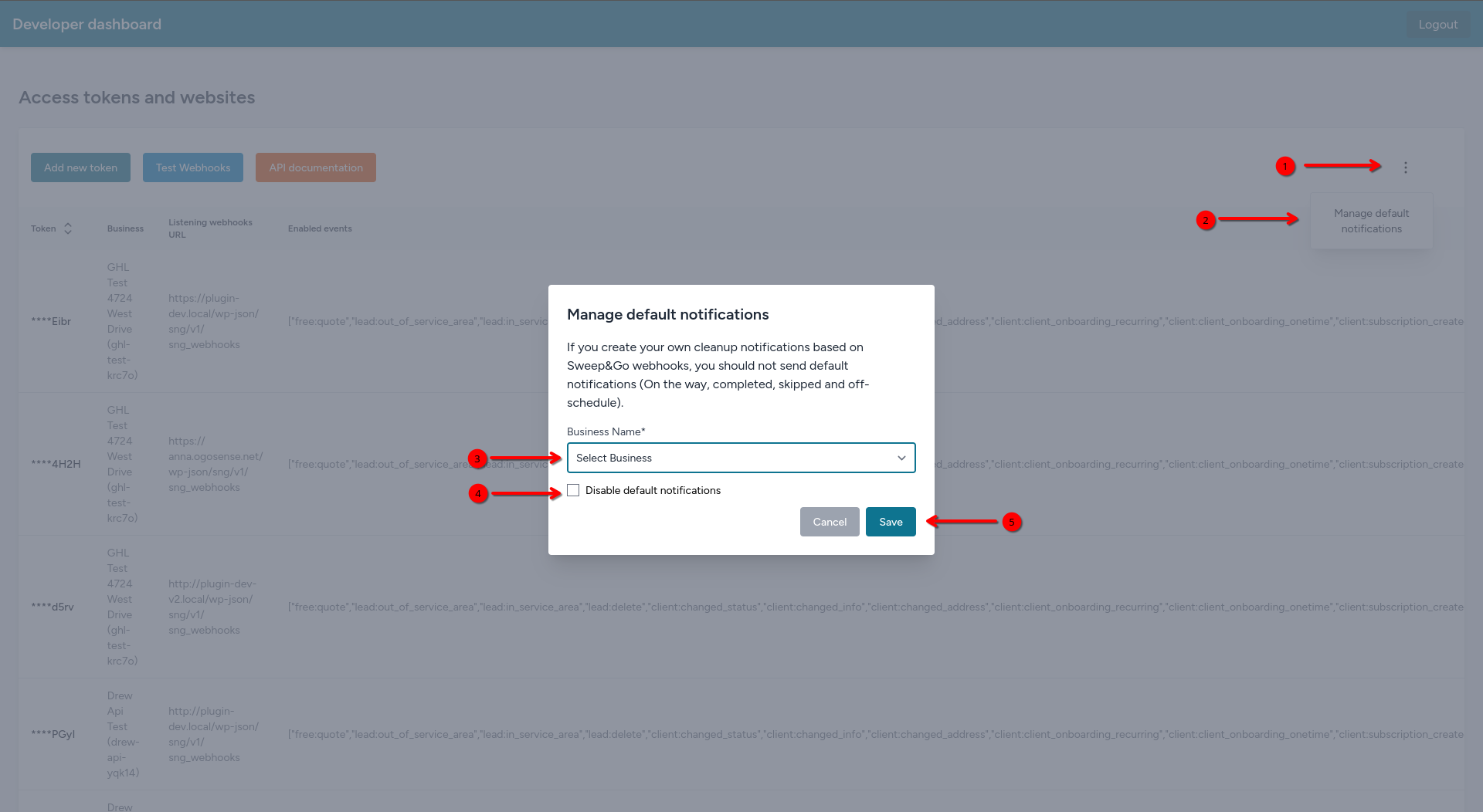 Sweep&Go OpenAPI disable default notifications